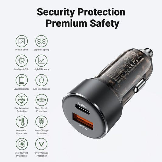 Cargador de Auto Acefast 60W USB-A + USB-C Carga Rápida