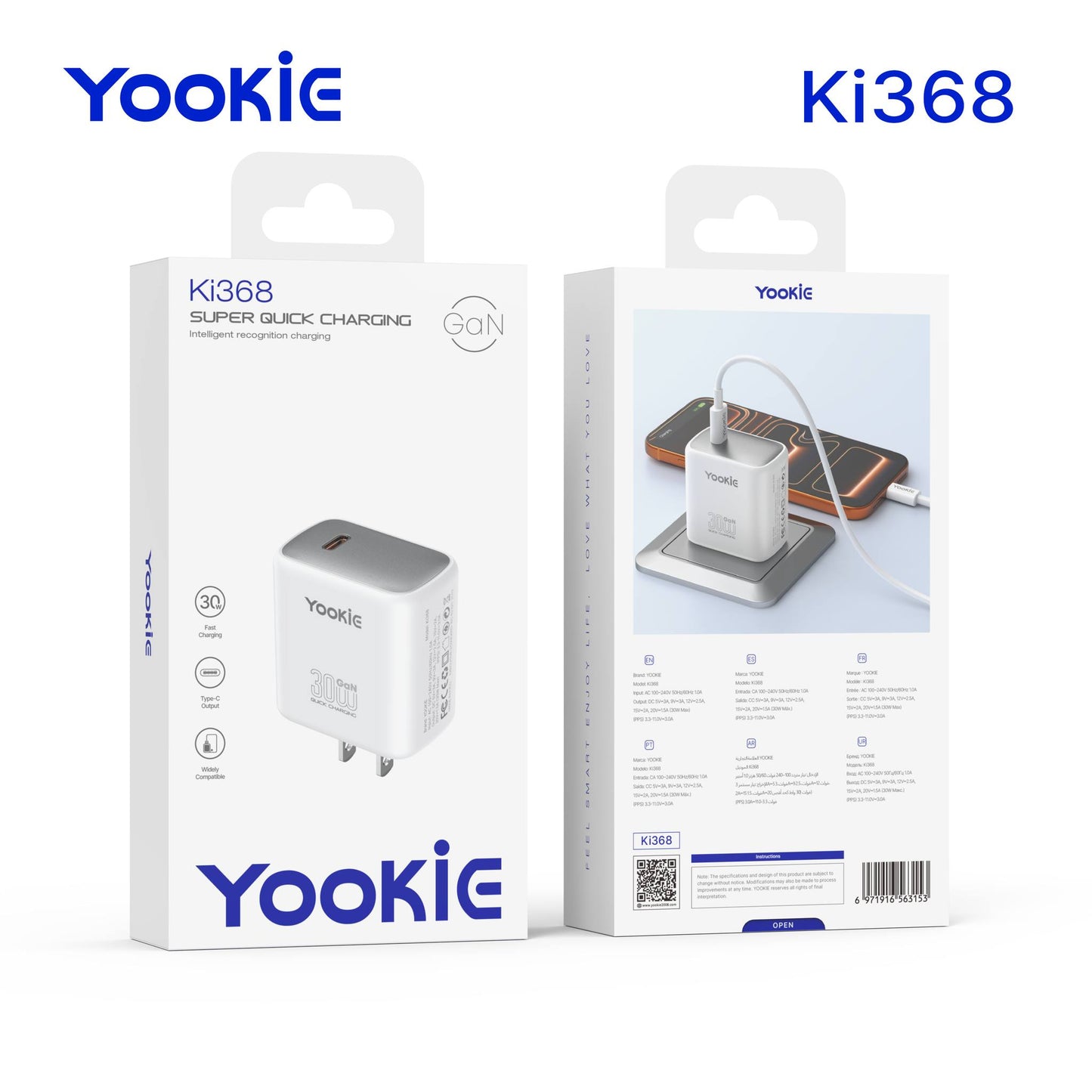 Cargador de Pared Yookie USB-C 30W carga rápida color Blanco