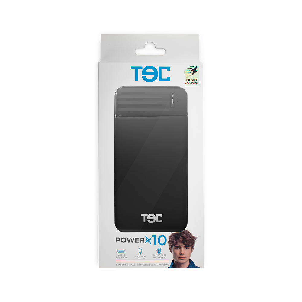 Powerbank PD de 10,000 mAh TECPOWER X10 Negro (2 USB-A y USB-C)