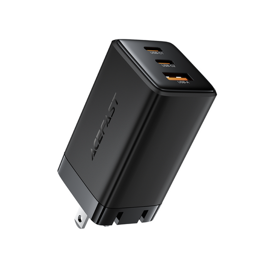 Cargador de Pared Acefast A144 GaN 65W – 3 Puertos (2 USB-C + 1 USB-A), Negro