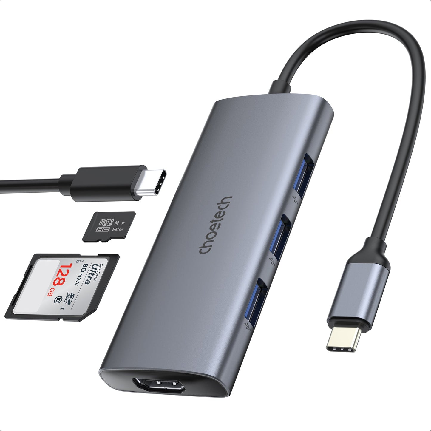 Adaptador Hub USB Tipo C 7 en 1 Choetech HDMI 4K PD 100W Laptop y Mac