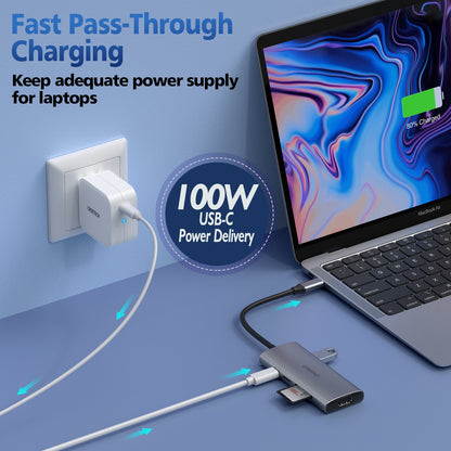 Adaptador Hub USB Tipo C 7 en 1 Choetech HDMI 4K PD 100W Laptop y Mac
