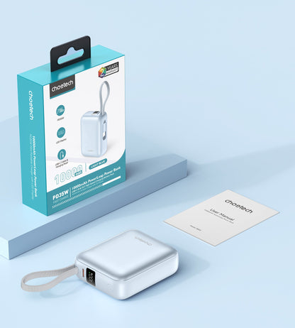 Power Bank Choetech 10000mAh 35W Mini Cargador Rápido USB-C Celeste