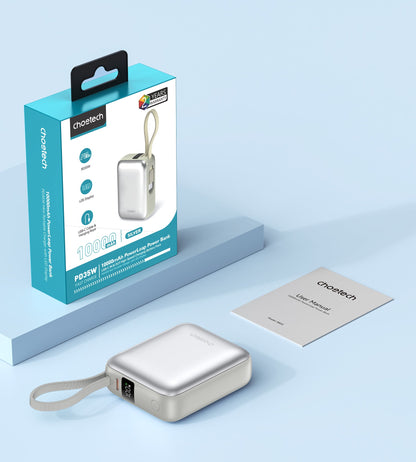 Power Bank Choetech 10000mAh 35W Mini Cargador Rápido USB-C Plata