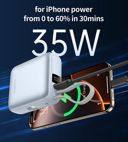 Power Bank Choetech 10000mAh 35W Mini Cargador Rápido USB-C Celeste