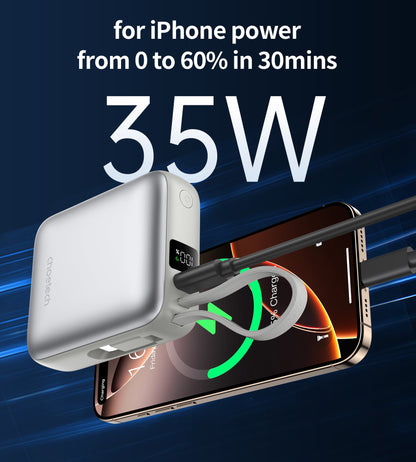 Power Bank Choetech 10000mAh 35W Mini Cargador Rápido USB-C Plata