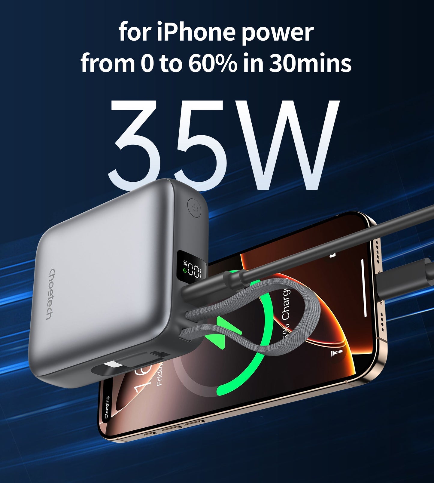 Power Bank Choetech 10000mAh 35W Mini Cargador Rápido USB-C Gris