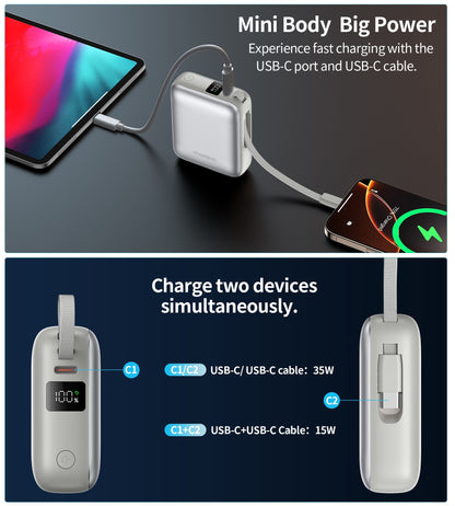 Power Bank Choetech 10000mAh 35W Mini Cargador Rápido USB-C Plata
