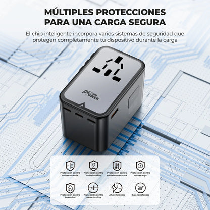 Adaptador de viaje Acefast GaN 75W 3xUSBC +2xUSBA +1xAC Multifuncional