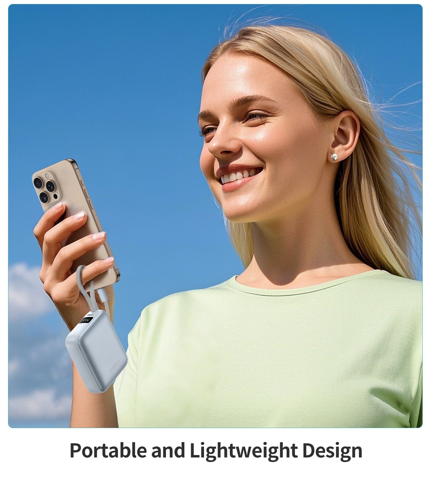 Power Bank Choetech 10000mAh 35W Mini Cargador Rápido USB-C Celeste