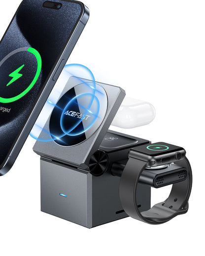 Cargador Inalámbrico Acefast 3 en 1 Cubo Rubik iPhone,Watch y Airpods