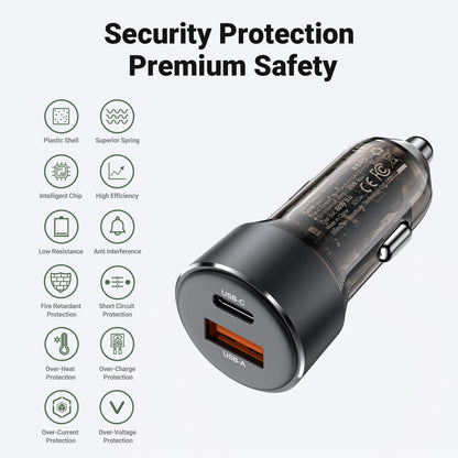 Cargador de Auto Acefast 60W USB-A + USB-C Carga Rápida