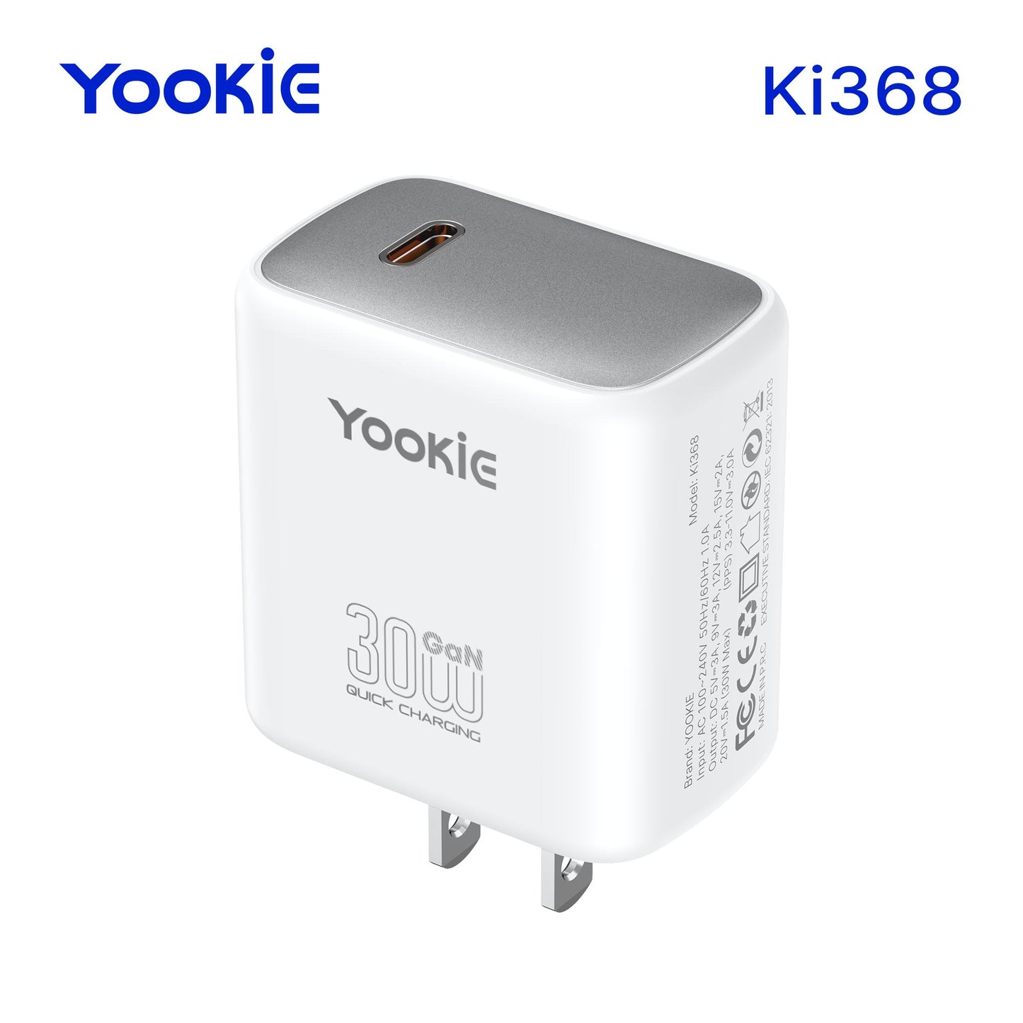 Cargador de Pared Yookie USB-C 30W carga rápida color Blanco