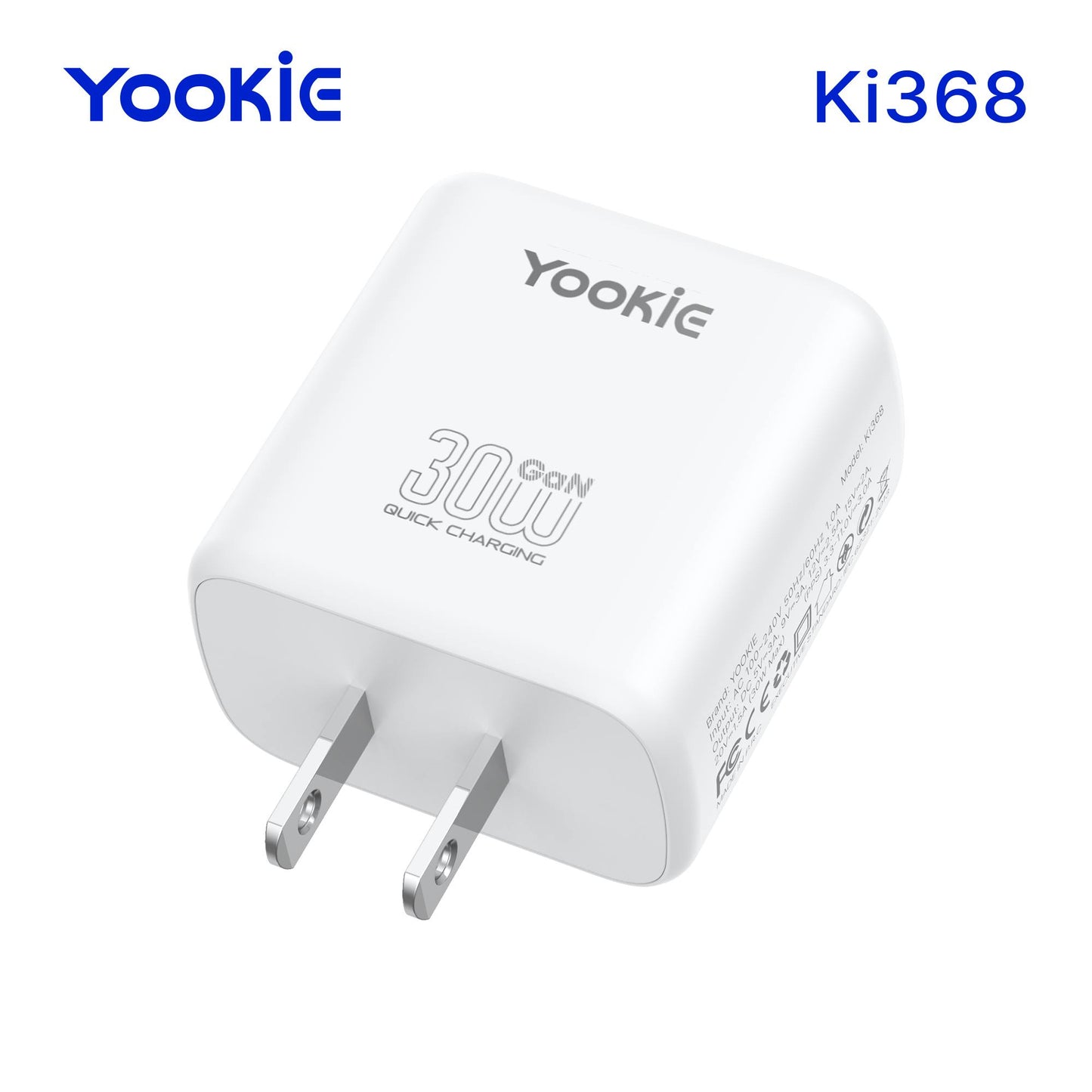 Cargador de Pared Yookie USB-C 30W carga rápida color Blanco