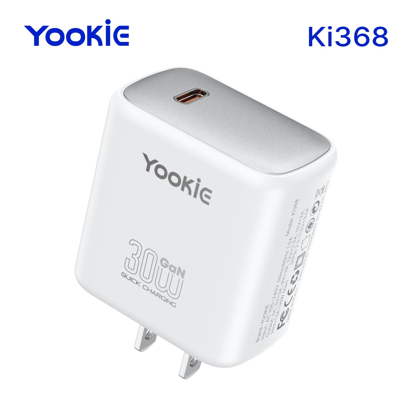 Cargador de Pared Yookie USB-C 30W carga rápida color Blanco