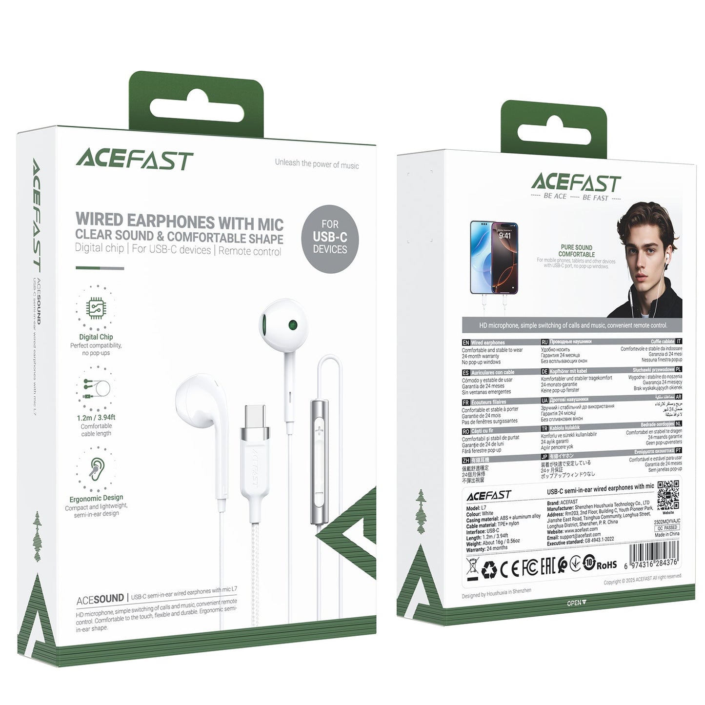 Audífonos Acefast USB-C Semi-Intraauriculares con Micrófono