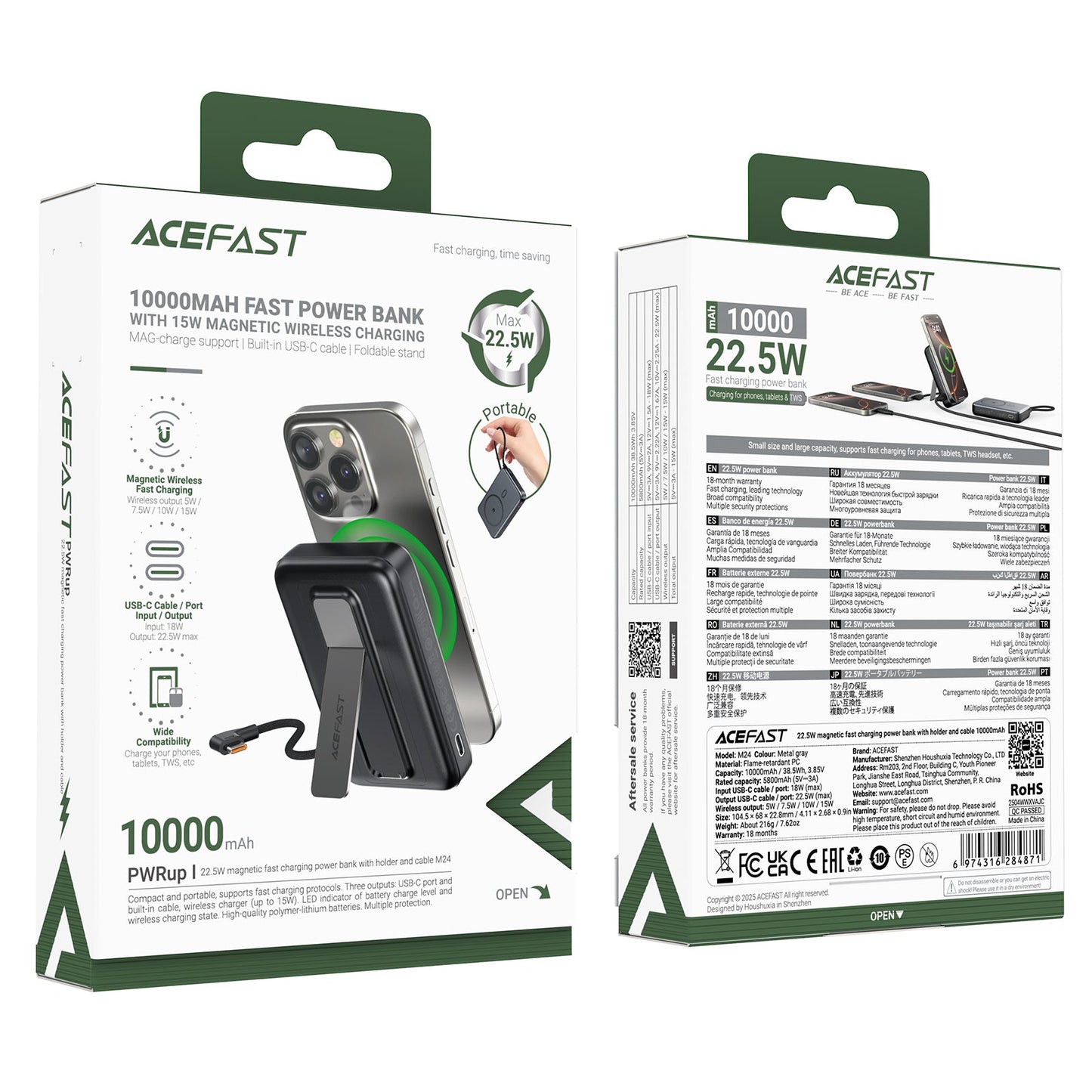 Cargador Portátil Acefast 10000mAh 22,5W Magsafe con Soporte