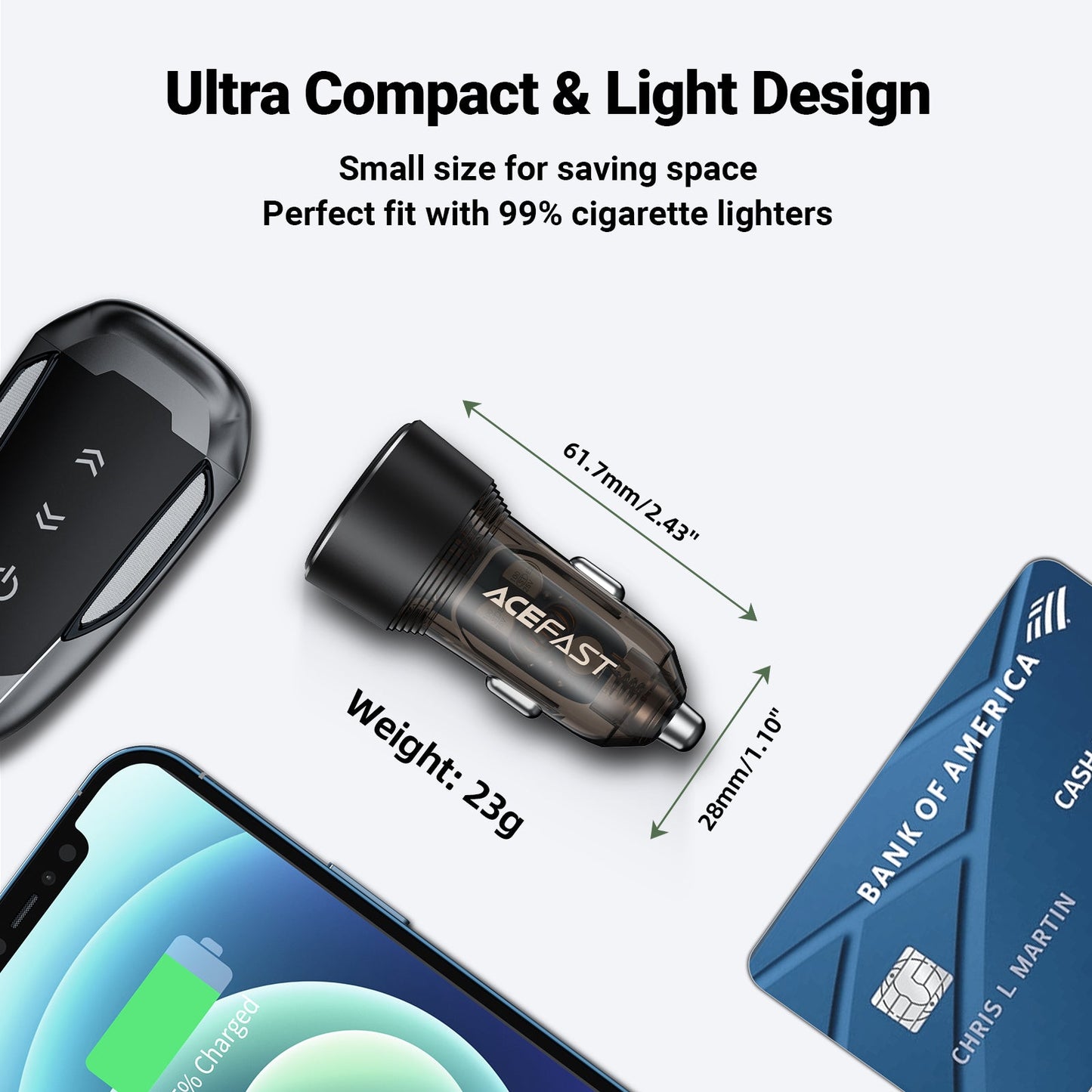 Cargador de Auto Acefast 60W USB-A + USB-C Carga Rápida