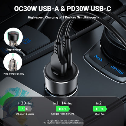 Cargador de Auto Acefast 60W USB-A + USB-C Carga Rápida