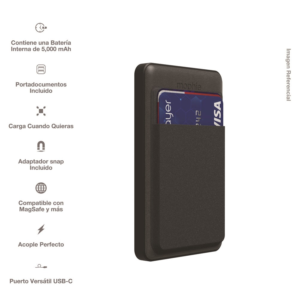 Powerbank inalámbrico con portadocumentos mophie snap+ juice pack mini compatible con MagSafe de 5,000mAh - Negro