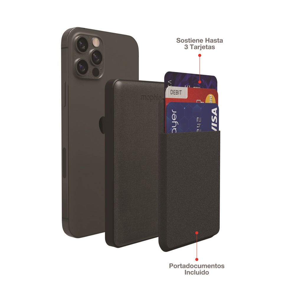 Powerbank inalámbrico con portadocumentos mophie snap+ juice pack mini compatible con MagSafe de 5,000mAh - Negro