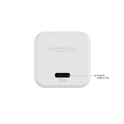 Cargador de Pared mophie USB-C de carga rápida GaN hasta 20W para smartphones y tabletas