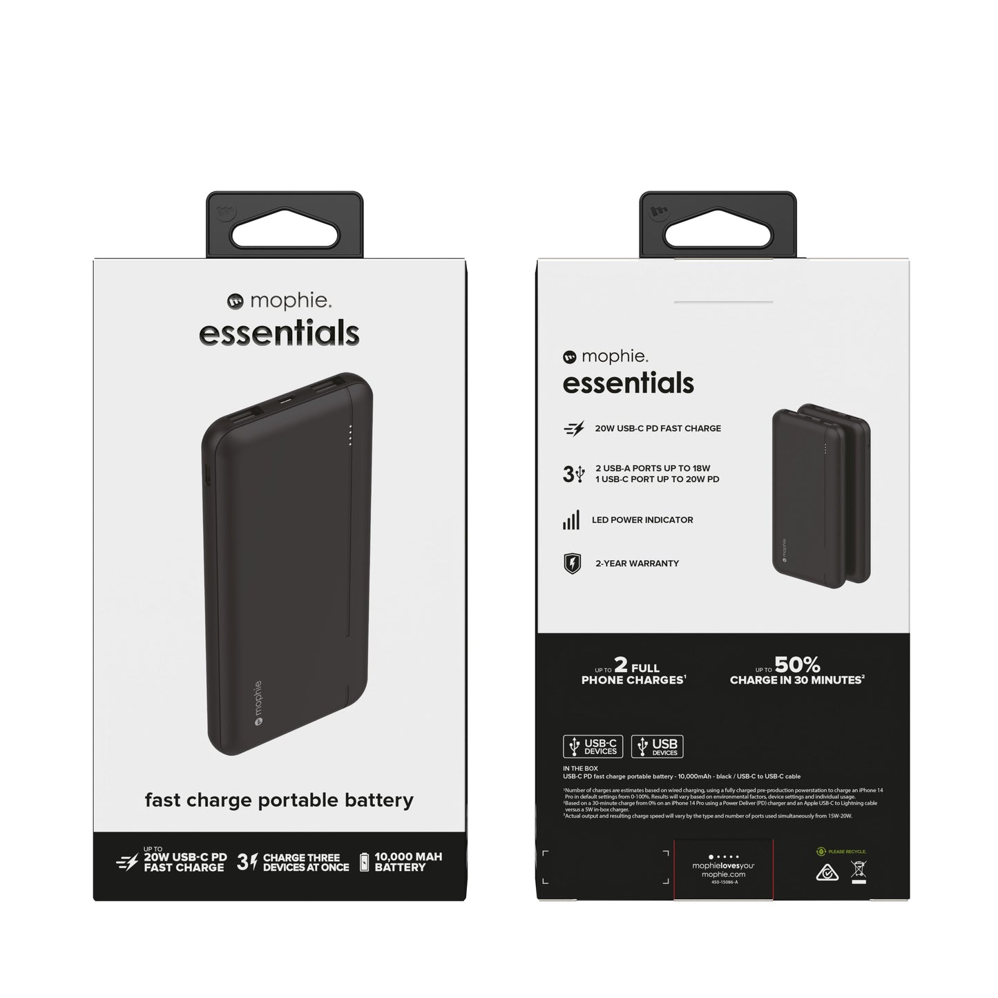 Powerbank 10,000mAh mophie powerstation con salida USB-C PD de 20W - Negro