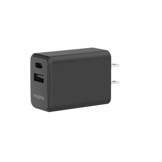 Cargador de pared mophie de 30W PD con puertos USB-C y USB-A Negro