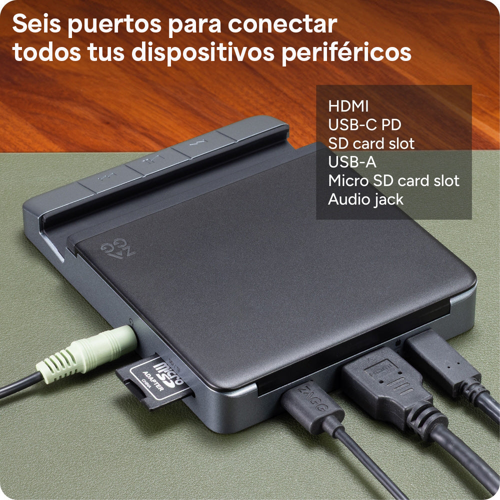 Hub adaptador ZAGG 6 puertos: HDMI, USB-C PD, USB-A, tarjetas SD/micro, audio jack