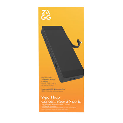 Hub adaptador ZAGG 9 puertos: 2 USB-C, 2 HDMI 4K, Ethernet, USB-A, SD/MicroSD, 1 cable USB-C integrado