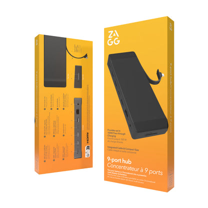 Hub adaptador ZAGG 9 puertos: 2 USB-C, 2 HDMI 4K, Ethernet, USB-A, SD/MicroSD, 1 cable USB-C integrado
