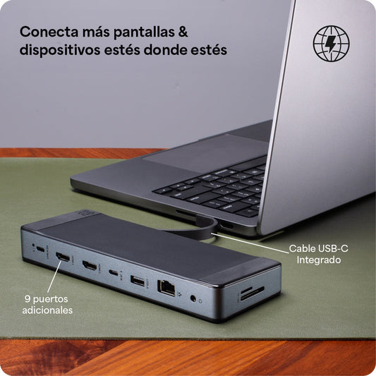 Hub adaptador ZAGG 9 puertos: 2 USB-C, 2 HDMI 4K, Ethernet, USB-A, SD/MicroSD, 1 cable USB-C integrado