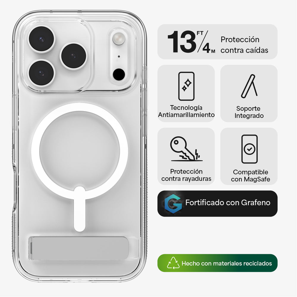Case ZAGG Crystal Palace Snap iPhone 17 Pro Max con MagSafe y Sporte Trasero - Transparente