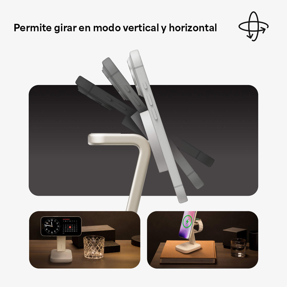Base de carga inalámbrica mophie 2 en 1 con certificación Qi2 para iPhone y Apple Watch