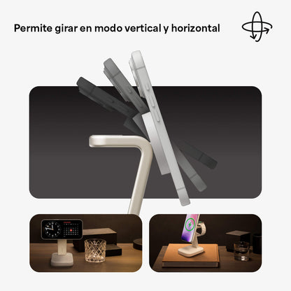 Base de carga inalámbrica mophie 2 en 1 con certificación Qi2 para iPhone y Apple Watch