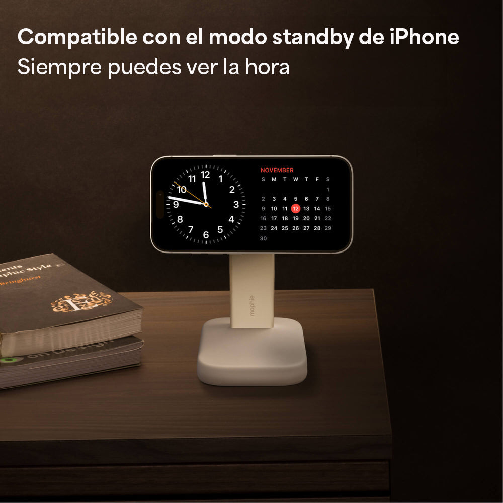Base de carga inalámbrica mophie 2 en 1 con certificación Qi2 para iPhone y Apple Watch
