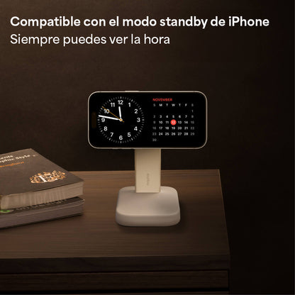 Base de carga inalámbrica mophie 2 en 1 con certificación Qi2 para iPhone y Apple Watch