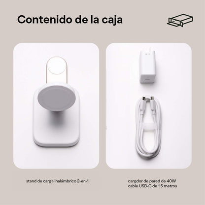 Base de carga inalámbrica mophie 2 en 1 con certificación Qi2 para iPhone y Apple Watch