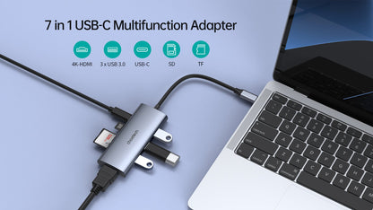 Adaptador Hub USB Tipo C 7 en 1 Choetech HDMI 4K PD 100W Laptop y Mac