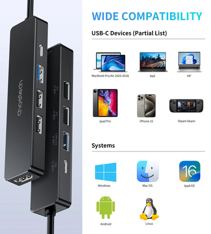 Adaptador Hub USB Tipo C 5 en 1 Choetech HDMI 4K PD 100W Laptop y Mac