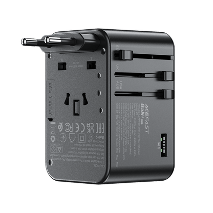 Adaptador de viaje Acefast GaN 75W 3xUSBC +2xUSBA +1xAC Multifuncional